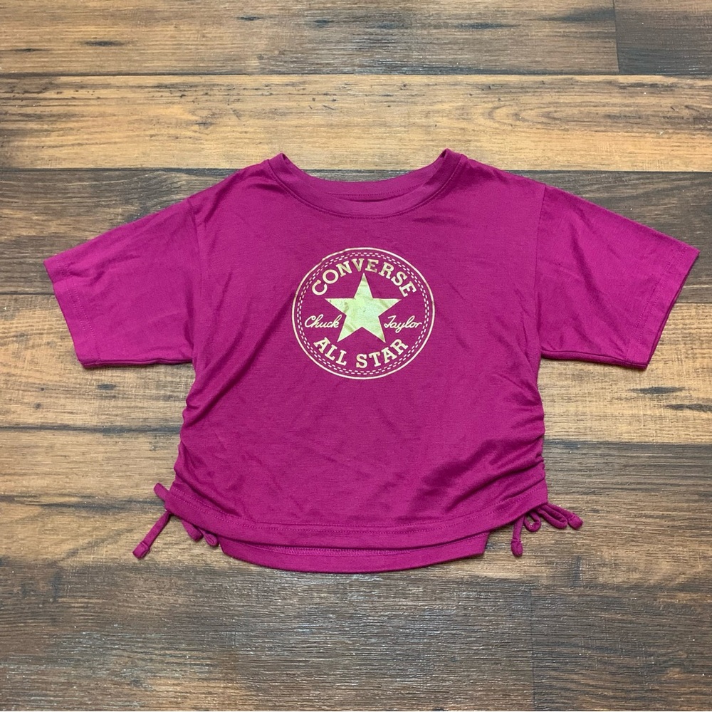 Girls Size 6X Pink Converse All Star Crop Top T-Shirt Short Sleeve Logo Tee